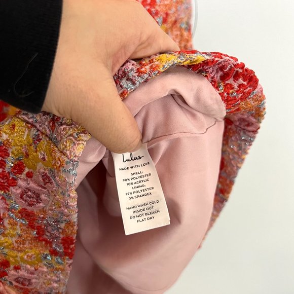 NWT Lulu's Floral Sweetest Essence Jacquard Puff Sleeve Metallic Mini Dress XL - Picture 10 of 12